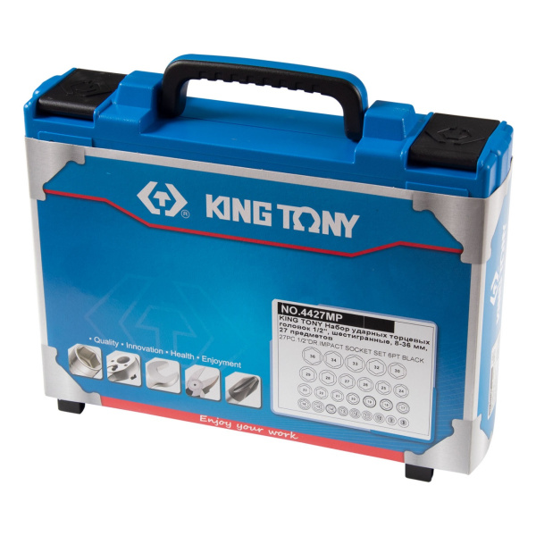 KING TONY Набор ударных торцевых головок 1/2", шестигранные, 8-36 мм, 27 предметов