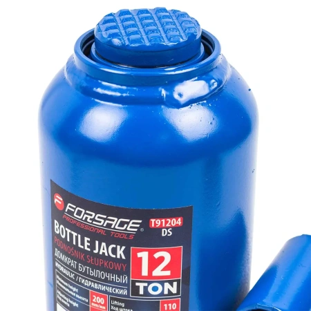 Домкрат гидравлический бутылочный, 12т (с предохранительным клапаном, минимальная высота: 200 мм, ход штока: 110 мм, ход винта: 60 мм, максимальная вы