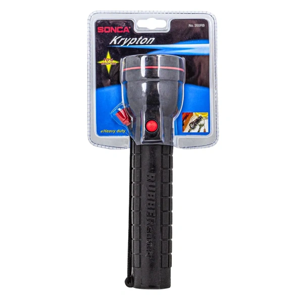 Фонарик переносной влагонепроницаемый в прорезиненном усиленном корпусе Sonca Krypton(KPR103, 3xD/R20/UM1,яркость луча увеличена на 70%)в блистере