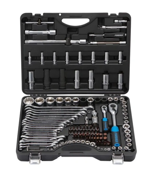 Набор инструментов 125+6пр.1/4''1/2''(6-гран.)(4-36мм,36-12гр.)+(ключи трещоточные:8х10,12х13мм, ключи резрезные:8х10,9х11,12х13мм)