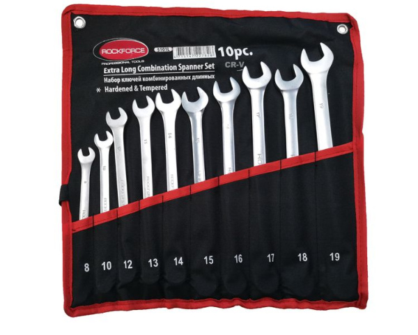 Набор ключей комбинированных удлиненных 10пр. (8, 10, 12-19мм)на полотне