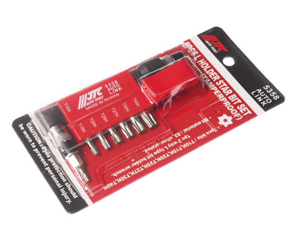 Набор бит с Г-образным держателем с отверстием JTC 5358 (1/4", TORX, Т10Н-Т40Н, 8 предметов)