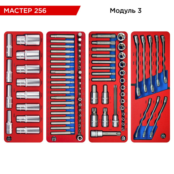 Набор инструментов МАСТЕР 256 в синей тележке МАСТАК 52-05256B (256 предметов)