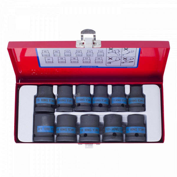 Набор ударных торцевых головок KING TONY 4412MP, 1/2", шестигранные, 10-21 мм, 11 предметов