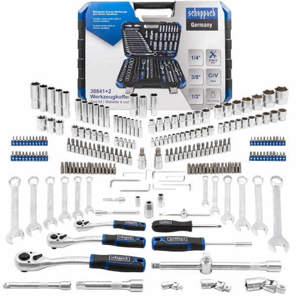 Набор инструментов 216+2пр. 1/4'', 3/8'', 1/2''(6гр.) (4-32мм)