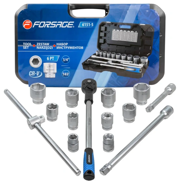 Набор инструментов 14пр.3/4''(6гр.)(22,24,27,30,32,36,38,41,46,50мм)