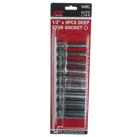 Набор головок торцевых удлиненных JTC H409EL (1/2", TORX, Е10-Е24, 9 предметов)