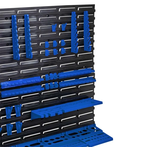 Настенный пластиковый стеллаж-стенд для инструментов 78х115,2см (полки для ключей и инструментов 4шт, крючки 24шт, держатели для ключей 6шт)