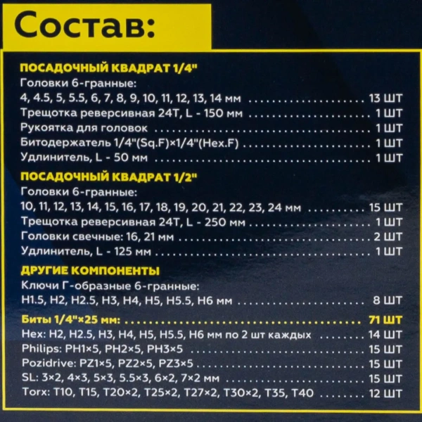 Набор инструментов 115пр. 1/4'', 1/2''(6гр.)
