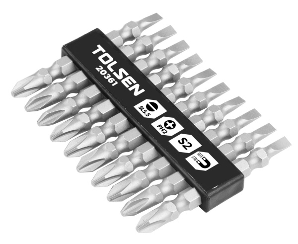 Набор вставок (бит) торцевых 1/4" PH2 х 5,5х0,8 мм, 65 мм двухсторонних 10 предметов TOLSEN TT20361