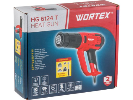 Термовоздуходувка WORTEX HG 6124 T в кор. + набор сопл 2000 Вт, 2 режима., 60-600 °С