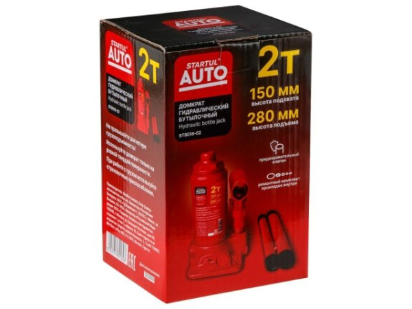 Домкрат гидравлический 2т бутылочный 150-280мм STARTUL AUTO (ST8018-02)