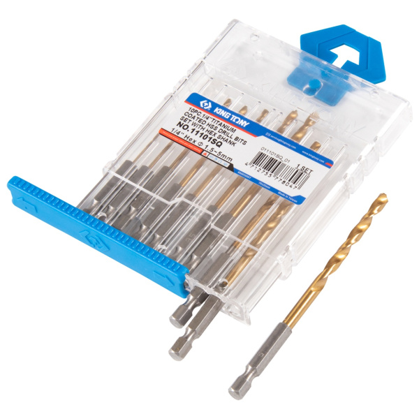 Набор сверл по металлу HSS Tin 1,5-5,0 мм с шестигранным хвостовиком 10 предметов KING TONY 11101SQ