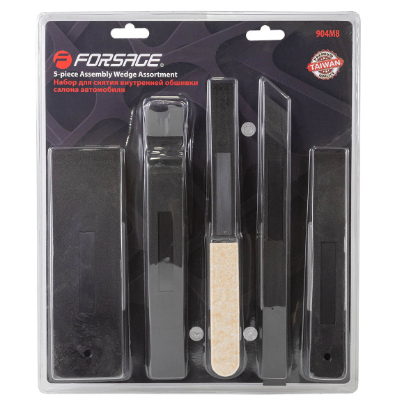 Набор инструментов для демонтажа внутренней обшивки салона автомобиля 5пр.(ДхШ: 250х20, 249х20, 231х29.5, 192х59, 190х28), в блистере