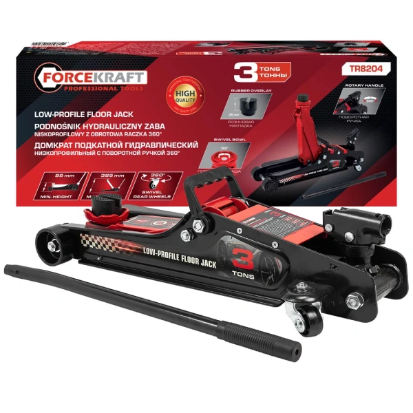 Домкрат подкатной гидравлический низкопрофильный с поворотной ручкой 3т