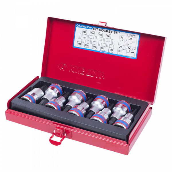 Набор торцевых насадок 1/2" TORX, Т20-Т60 мм, L = 60 мм, 9 предметов KING TONY 4109PR