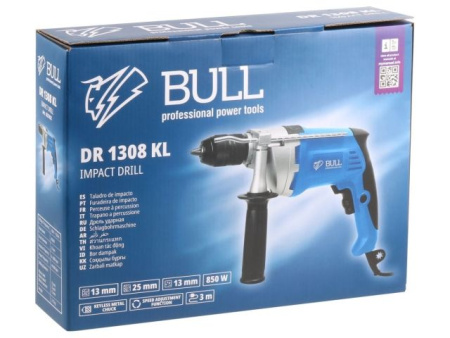 Дрель ударная BULL DR 1308 KL в кор. 850 Вт, БЗП металл 13 мм, 1 скорость, 0-2800 об/мин