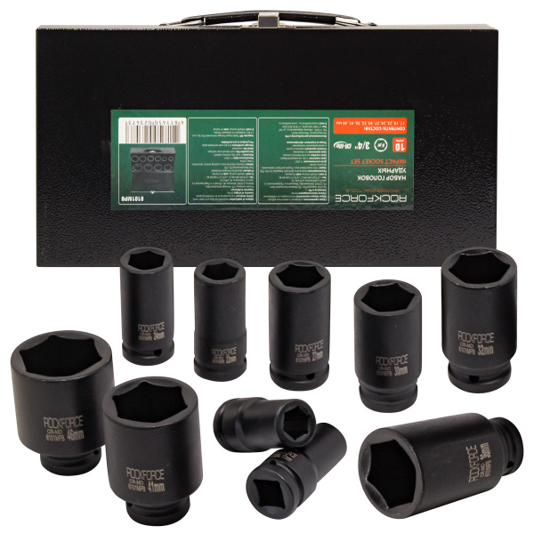 Набор головок ударных 10пр., 3/4''(17,19,22,24,27,30,32,36,41,46) в метал. кейсе