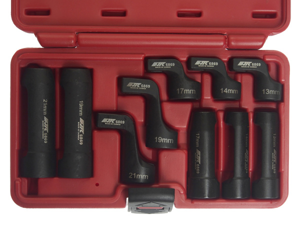 Набор головок для кислородных датчиков JTC 6869 (3/8"-13, 14, 17 мм; 1/2"-19, 21 мм, 10 предметов)
