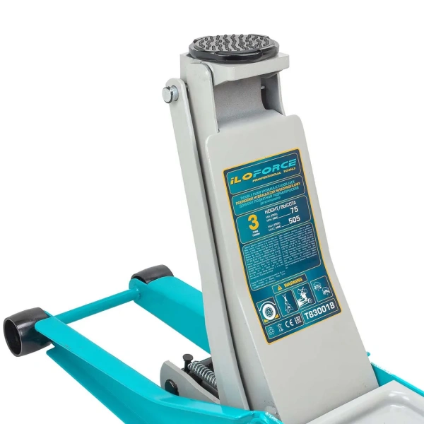 Домкрат подкатной гидравлический низкопрофильный двухпоршневой с резиновой накладкой 3т (h min 75мм, h max 505мм)