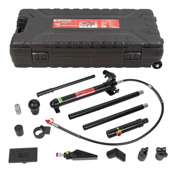 Набор гидравлического оборудования для кузовных работ 10т.(насос, цилиндр + комплект удлинителей и надставок), в кейсе на колесах