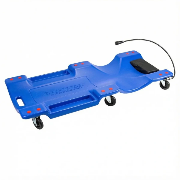 Лежак пластиковый подкатной на 6-ти колесах с фонарем на гибком удлинителе 40''(1050х490х95мм)