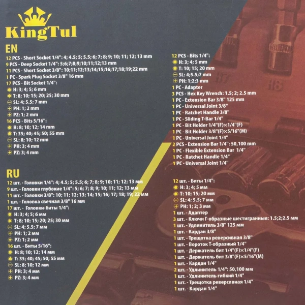 Набор инструментов 94 пр. 1/4''3/8''(6гр)(4-22мм)