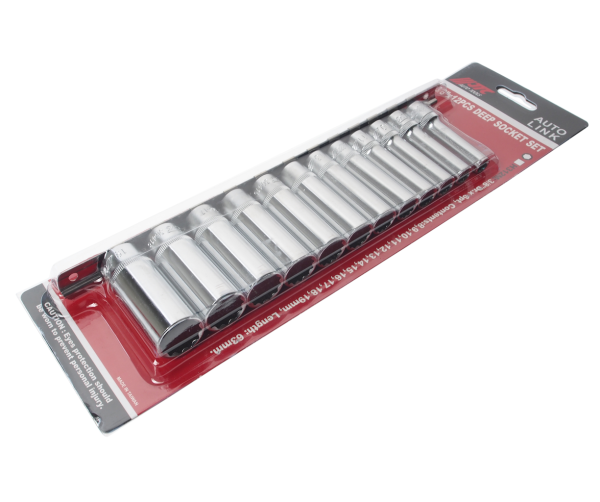 Набор головок торцевых 12-ти гранных  глубоких JTC T312M (на планке, 3/8", 8-19 мм)