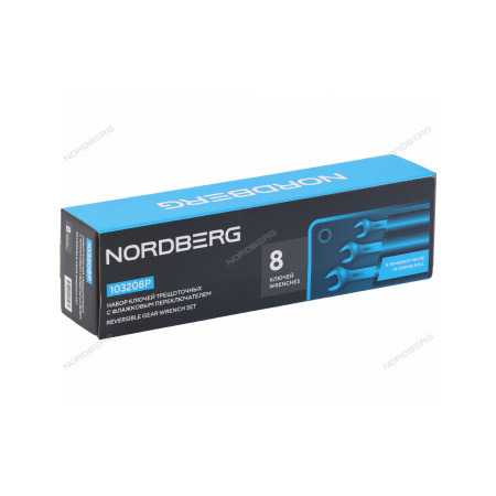 Набор ключей трещоточных NORDBERG 103208P с флажковым переключателем 8 шт, планшет тетрон