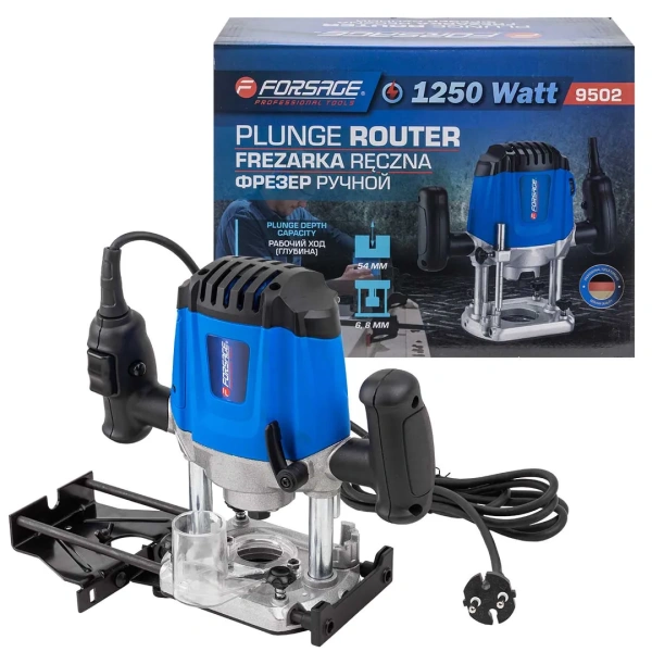 Фрезер ручной (1250Вт, 12000-30000 об/мин, ход фрезы 54мм, диаметр цангового патрона 6,8мм)