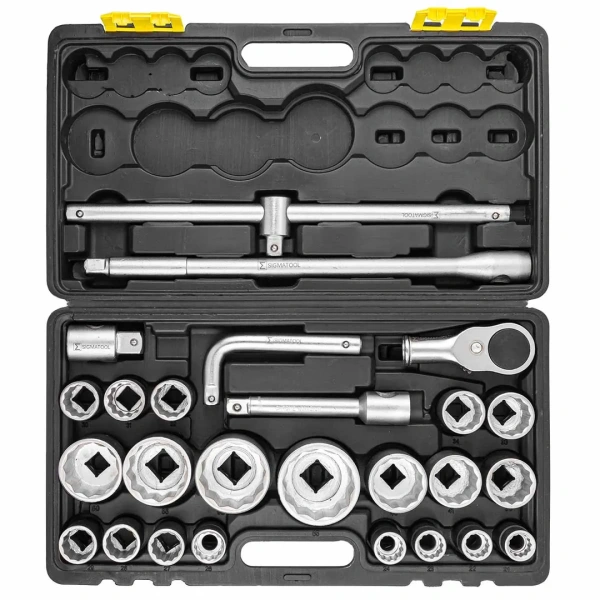 Набор инструментов, 26пр. 12гр, 3/4''(21,22,23,24,26,27,28,29,30,31,32,34,36,38,41,46,50) 1''(55,60,65), в пласт.кейсе