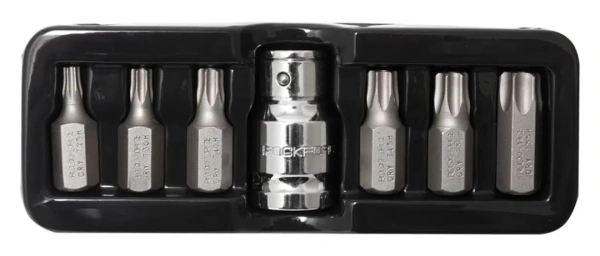 Набор бит TORX с отверстием и битодержателем,7пр.1/2''(L:30мм,Т25,Т30,Т40,Т45,Т50,Т55), в ложементе