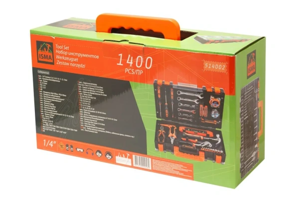 Набор инструментов 1400 пр 1/4''(шарнирно-губцевой, ударный, головки, отвертки, биты, крепежи) (6гр.)(5-13мм) в кейсе