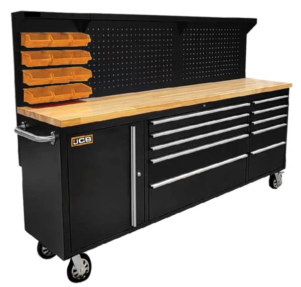 Верстак металлический передвижной 485х1480х2130мм (перфорация: 530х2130мм, деревянная столешница: 40х485х2130мм, шкаф одностворчатый: 460х590х680мм)