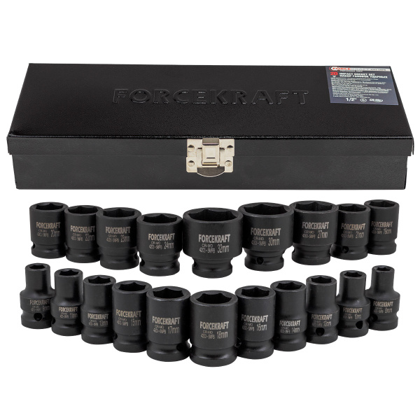 Набор головок ударных 20пр.,1/2''(8-24, 27, 30, 32мм), в металлическом кейсе