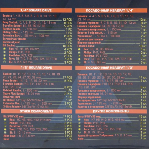 Набор инструментов 108пр. 1/4'', 1/2''