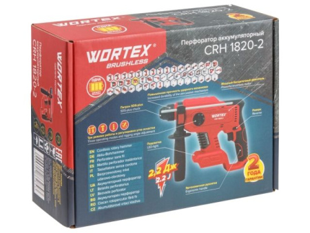 Аккум. перфоратор WORTEX CRH 1820-2 в кор. ALL1 XLT SOLO БЕСЩЕТ., 18 В, 2.2 Дж, 20 мм