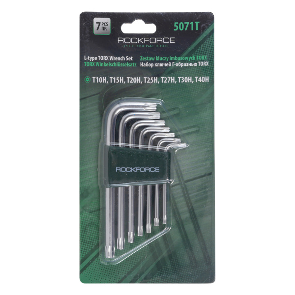 Набор ключей Г-образных TORX 7пр.(Т10Н,Т15Н,Т20Н,Т25Н,Т27Н,Т30Н,Т40Н-с отверстием) в пластиковом держателе