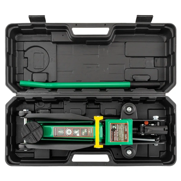 Домкрат подкатной гидравлический 2 т (h min 135мм, h max 385мм) с резиновой накладкой в кейсе