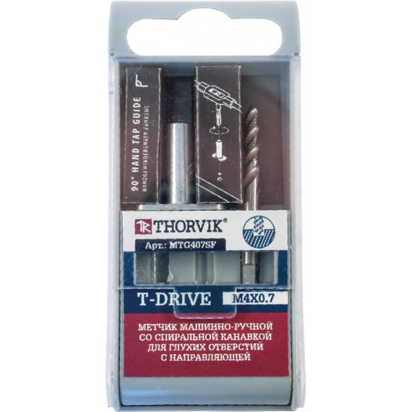 MTG407SF Метчик машинно-ручной T-DRIVE со спиральной канавкой для глухих отверстий с направляющей в наборе М4х0.7, HSS-G