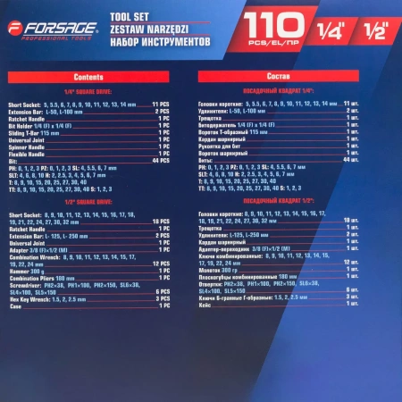 Набор инструментов 110пр.1/4''&1/2''(6-гран)(5-32мм)