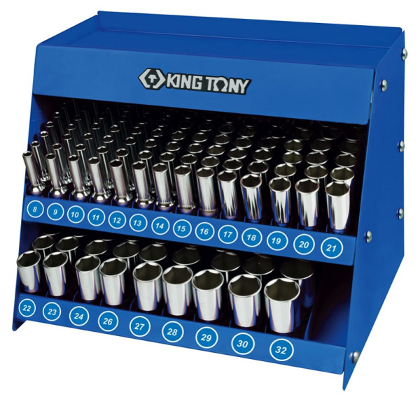 Стенд с глубокими торцевыми головками KING TONY 4066MR, 1/2", 8-32 мм, серия 4230M, 165 предметов