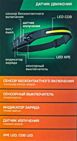 Фонарь налобный ударопрочный (3-4.5V, 3W, IPX4)