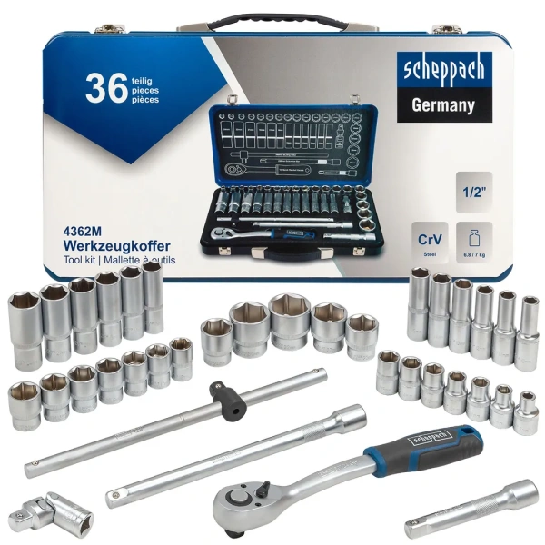 Набор инструментов 36пр. 1/2''(6гр.) (8-32мм, Cr-V), в металлическом кейсе
