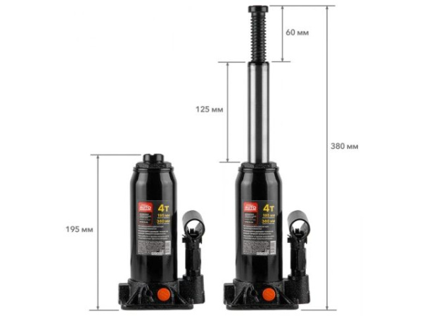 Домкрат гидравлический 4т бутылочный 195-380мм STARTUL AUTO (ST8019-04)