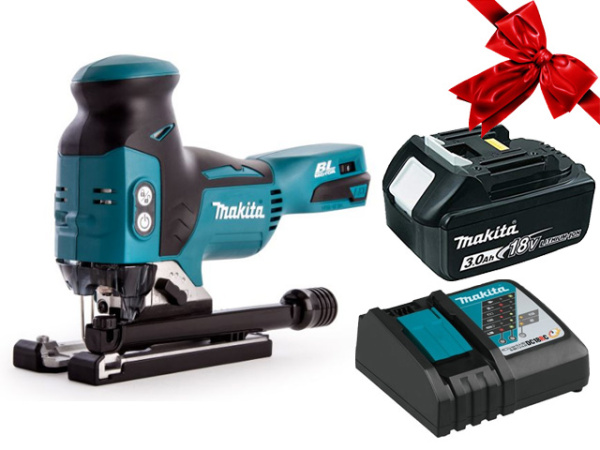 Аккум. лобзик MAKITA DJV 181 Z в кор. + АКЦИЯ (BL1830B + DC18RC) (18.0 В, 1 акк. 3.0 А/ч, Li-Ion, пропил до 135 мм)