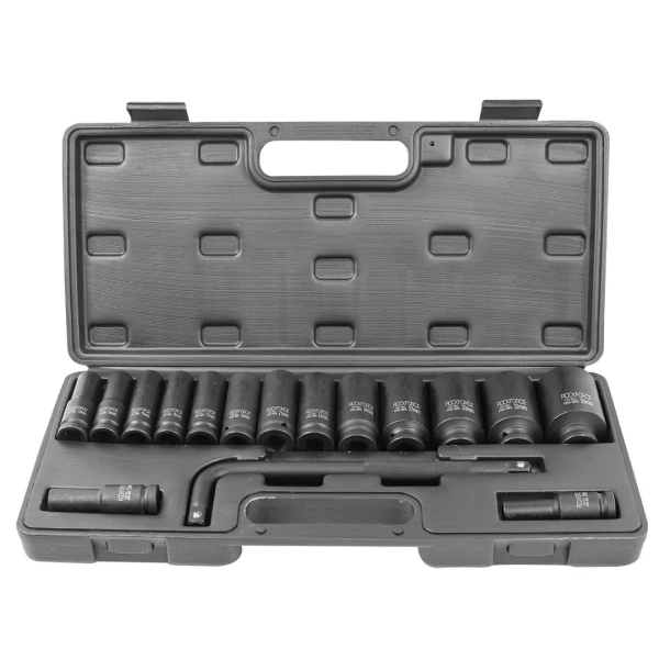 Набор головок ударных глубоких с Г-образным воротком 1/2''15+1пр.(6-гр)(10,12,13-17,19,21,22,24,27,30,32мм,36мм-12гр),в кейсе