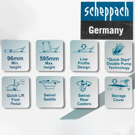 Домкрат подкатной гидравлический 5т (h min 96мм, h max 595мм),вес 49,50