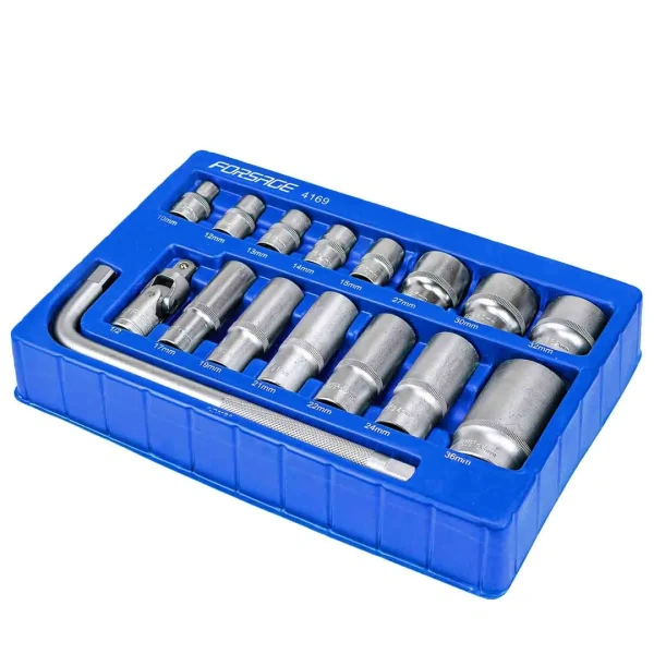 Набор головок 16 пр. в ложементе (коротк:10,12-15,27,30,32мм, глубок: 17,19,21,22,24,36мм, вороток Г-образный 1/2''250мм, кардан 1/2'')