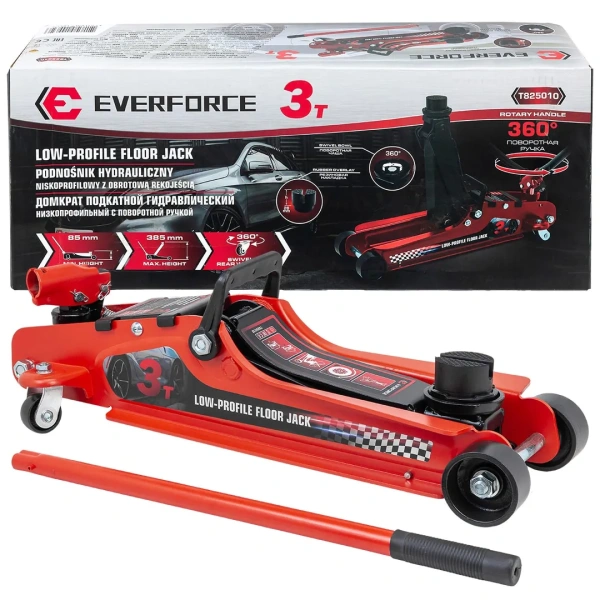 Домкрат подкатной гидравлический низкопрофильный с поворотной ручкой, 3т